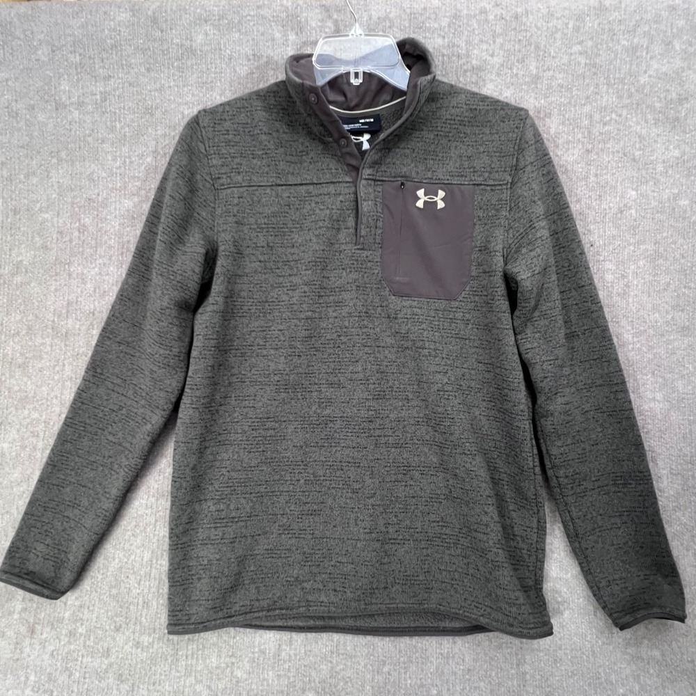 Under Armour Mens Pullover Sweater Gray Fleece 1/4 Snap Mock Neck MD‎